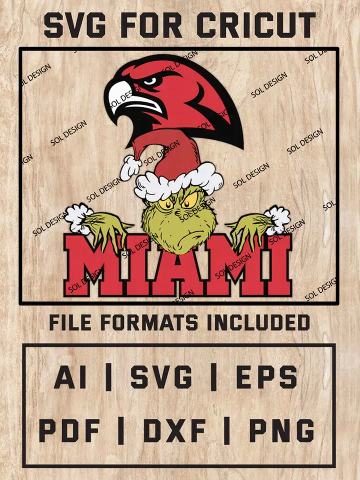 Grinch Miami RedHawks SVG, NCAA College Team SVG Design, NCAA Miami RedHawks SVG, NCAA Miami RedHawks Team Cricut, Christmas Svg, Grinch svg, Digital Download