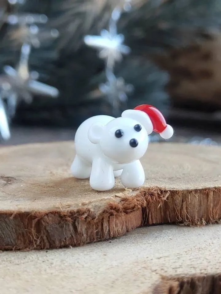 Glass figurines Polar Bear figurine Glass bear Miniature bear Tiny glass animals Blown glass art Terrarium figurines Dollhouse figurines