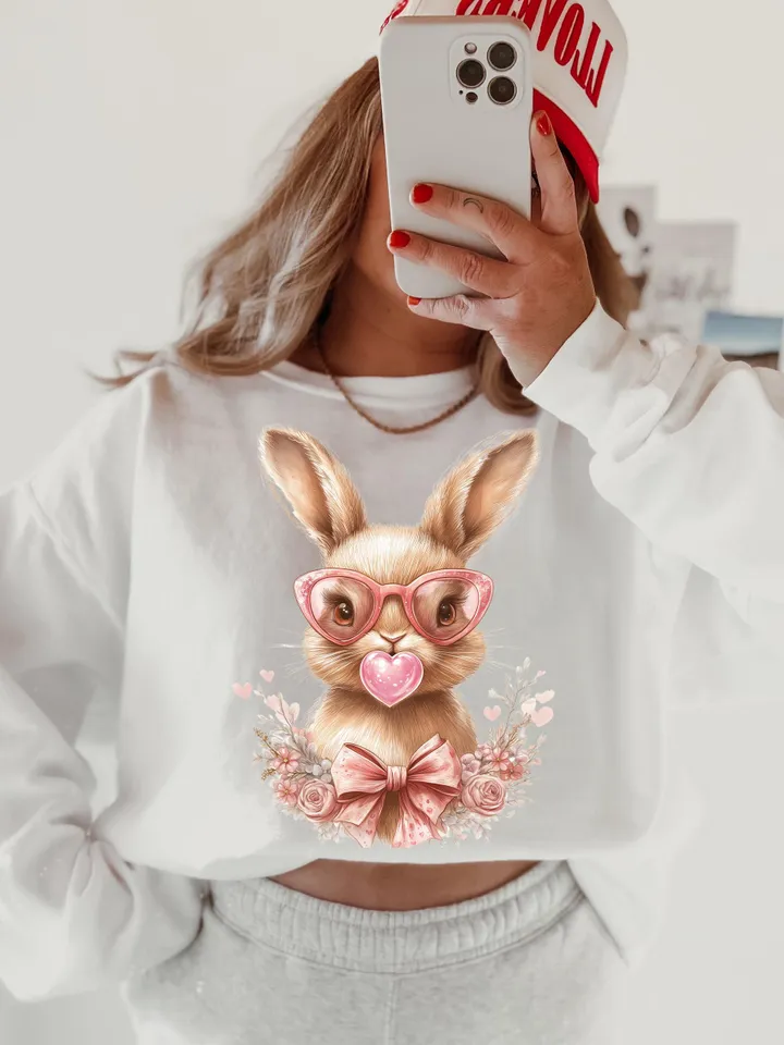 Retro Easter Bunny Blowing Bubble PNG, Vintage Happy Easter PNG, Funny Easter Bunnie Sunglasses Easter Holiday Sublimation Digital Download