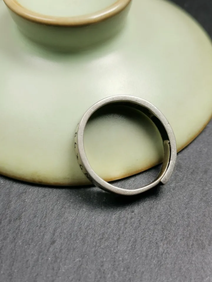 Gandhanra Unique Handcrafted Tibetan Silver Ring | Amitayus Ring and Mantra | Adjustable Size | Protection Jewelry | Spiritual Gift