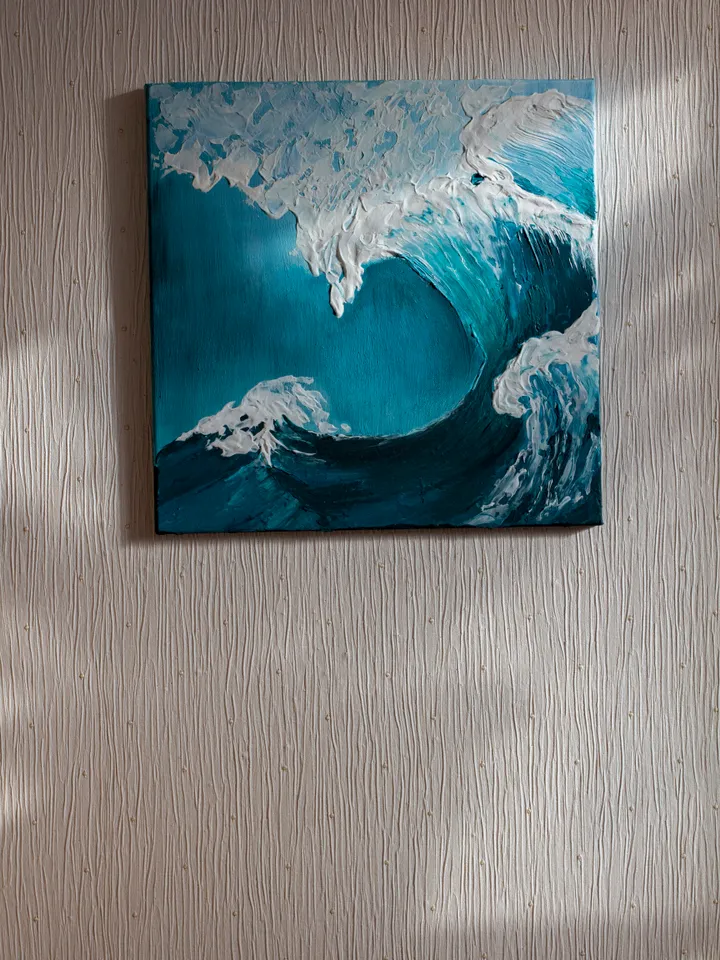 3D Abstract Wave Painting - Acrylic with Texture on Canvas - 50x50 cm | Handmade Artwork | Wave wall art