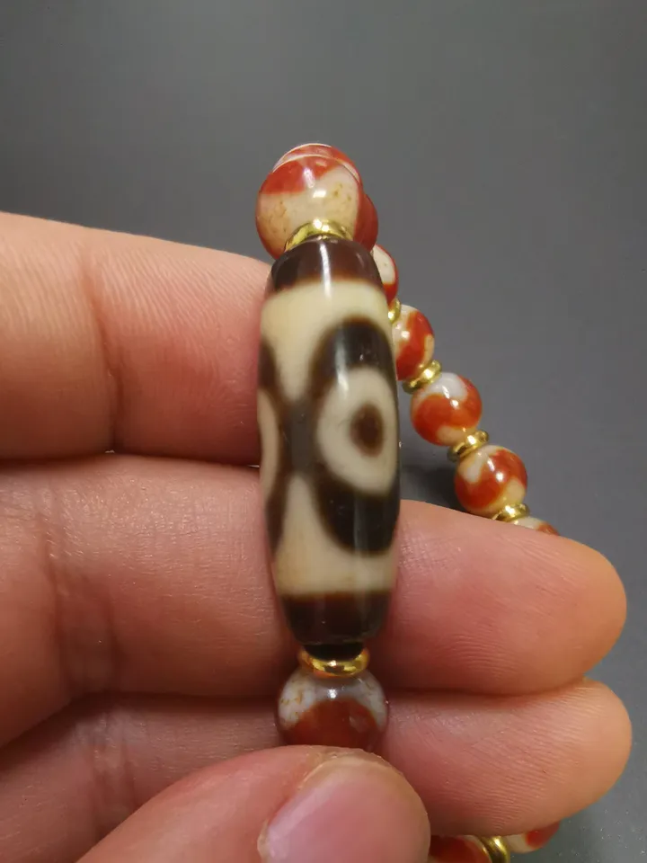 Gandhanra Tibetan Dzi Bead Bracelet,Fire Agate 3 Eyes Dzi Bead Bracelet,Protective Amulet Bead Jewelry