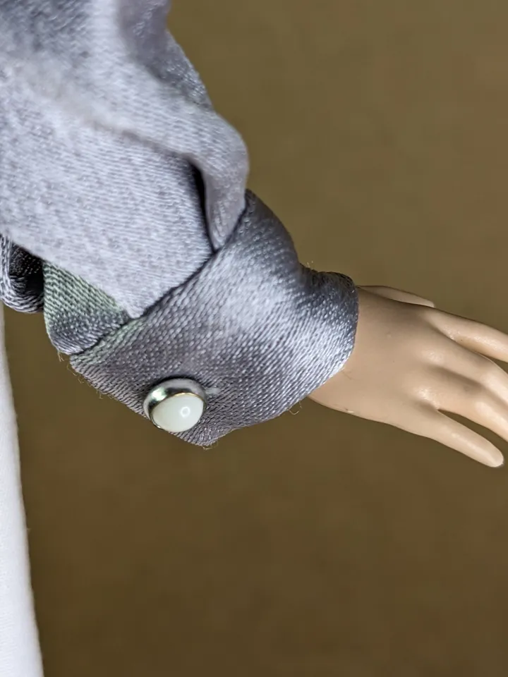 Handmade silk gray bow blouse for 1/6 scale fashion female dolls