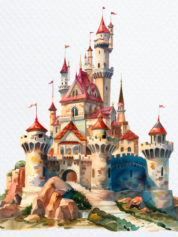 12 Princess Castle PNG Clipart, Watercolor Princess Castle for sublimation, Princess Castle High Quality PNGs, Paper craft, Junk Journals