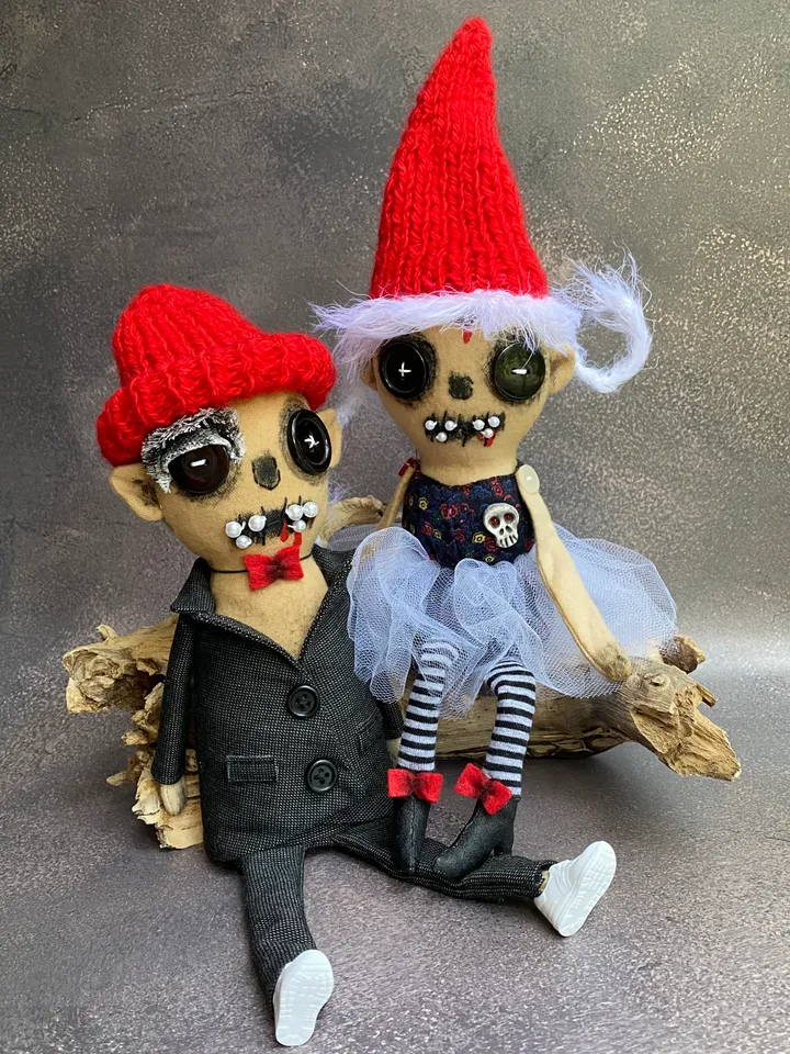 Goth christmas . Shelf sitting christmas elf . Halloween . Rag doll . Creepy  dolls . Handmade doll .Gothmas  .