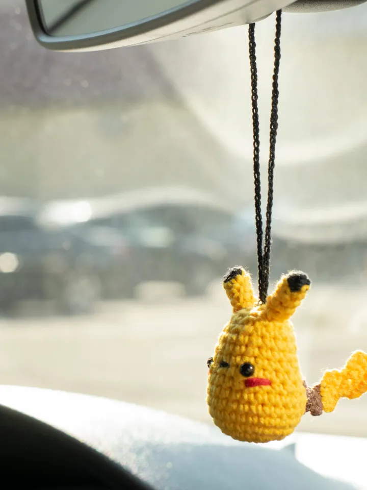 Stuffed Pokemon Pikachu car accessories, rear view mirror charm, cute car pendant, hanging car ornament