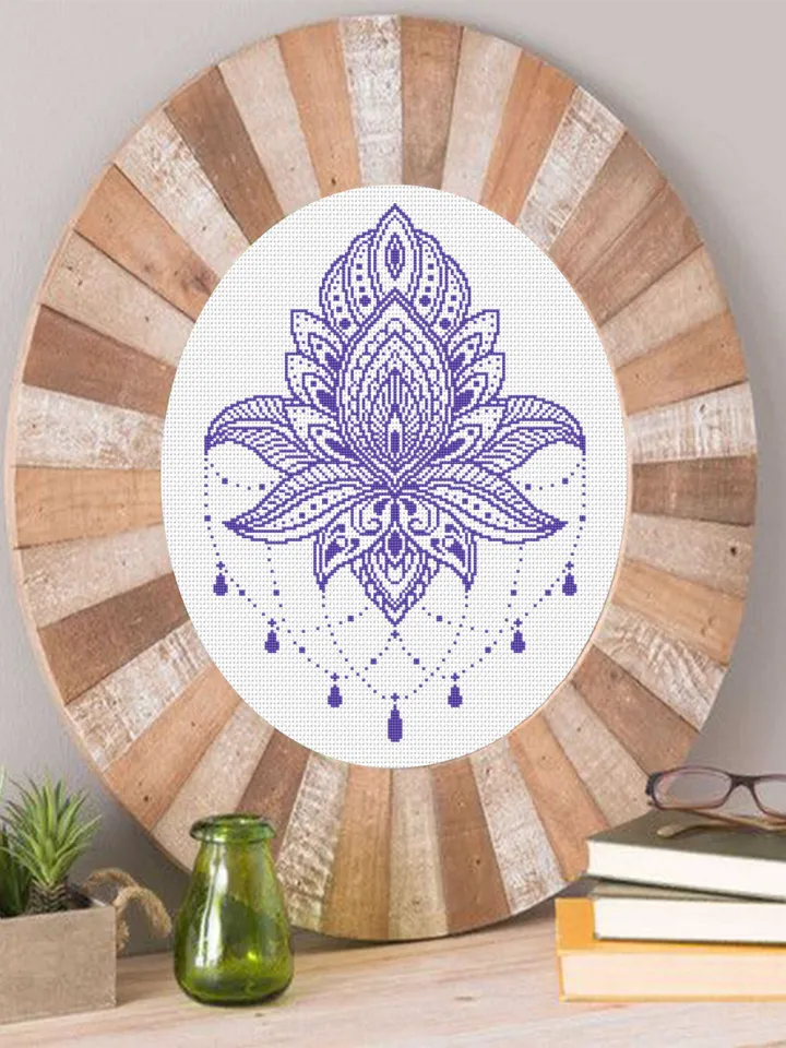 Lotus mandala cross stitch pattern PDF download Floral cross stitch chart, Lotus pattern digital PDF, Flower mandala embroidery #M147
