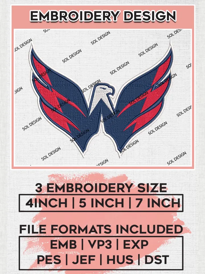 Washington Capitals Logo Embroidery Files, NHL Washington Capitals Team Embroidery Designs, NHL Teams, 3 sizes, NHL embroidery designs, Digital Download
