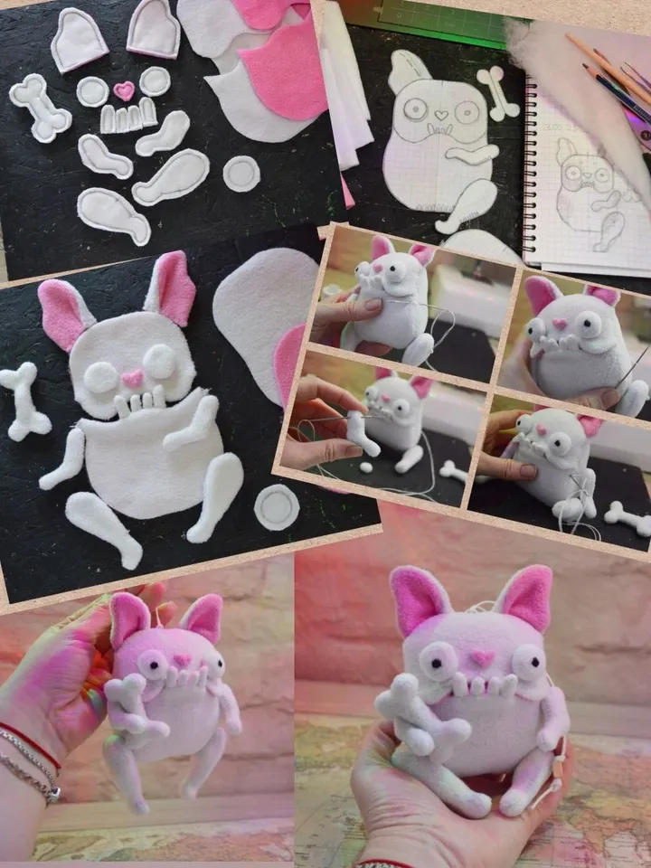 PDF Plush Toy Pattern – Fleece Cat & Dog with Accessories
