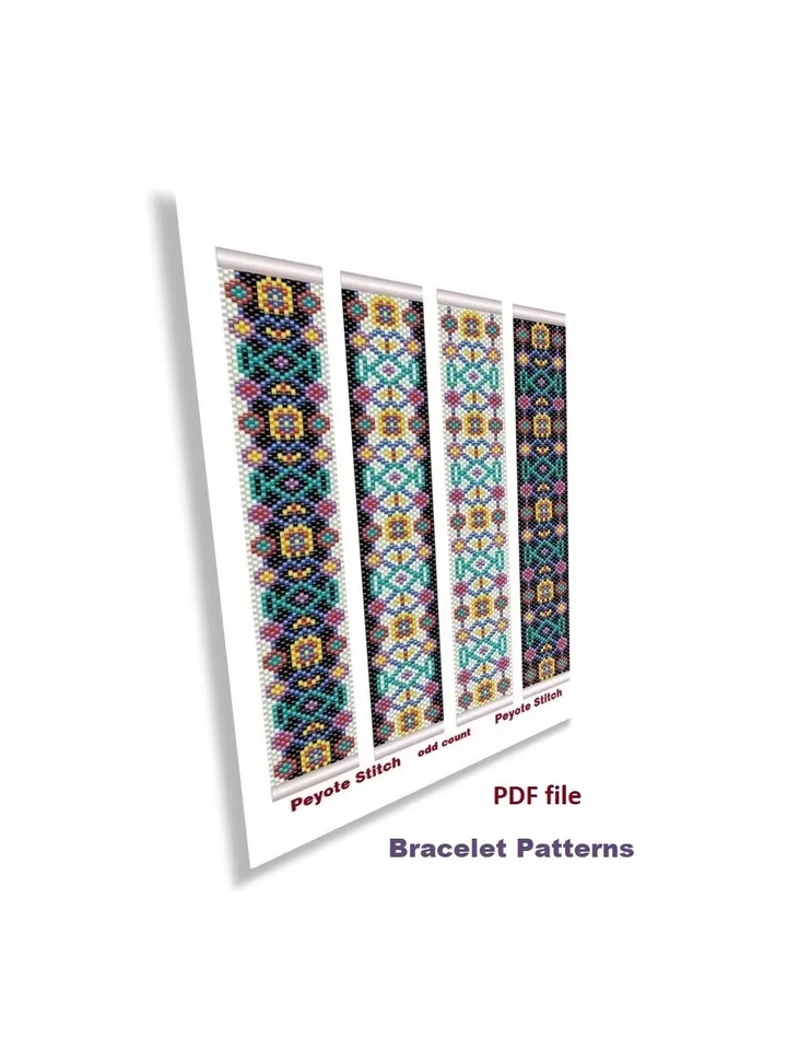 Cuff Bracelet Odd-Count Peyote Stitch Bead Patterns, Seed beads Miyuki Delica or Czech beads Preciosa, Instant Download