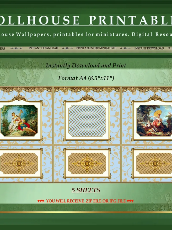 Wallpapers- Set 19-v2 | Printables for Dollhouses and Unique Miniature Projects | Digital Downloads | in Scale 1/12th