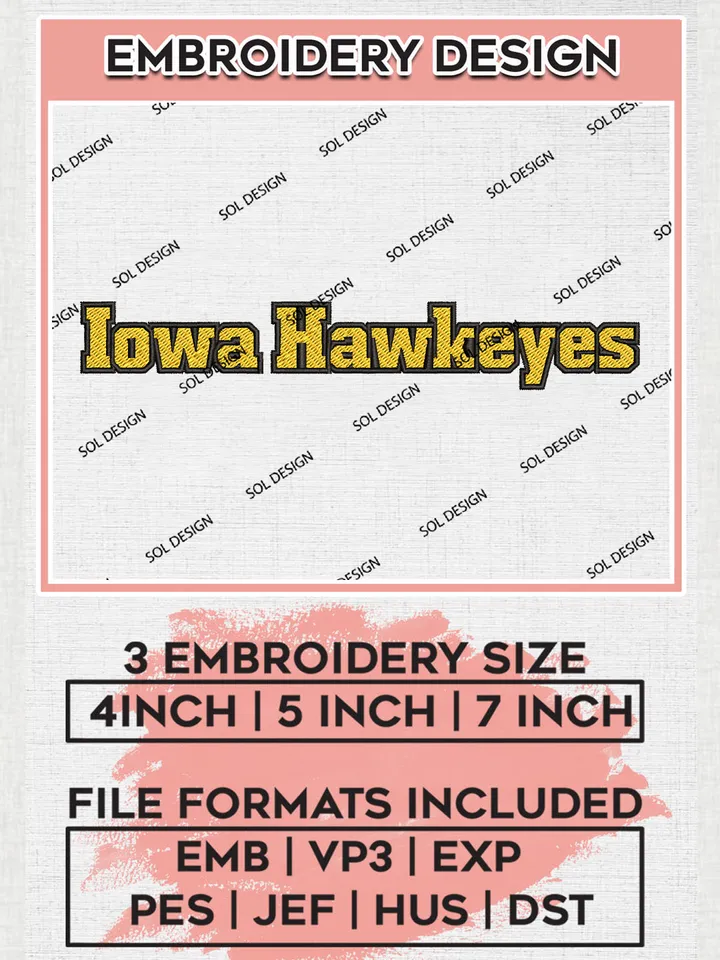 NCAA Iowa Hawkeyes Team Writing Logo Embroidery Design Files, NCAA Iowa Hawkeyes Machine Embroidery, NCAA Teams, 3 sizes, NCAA Machine embroidery designs, Digital Download