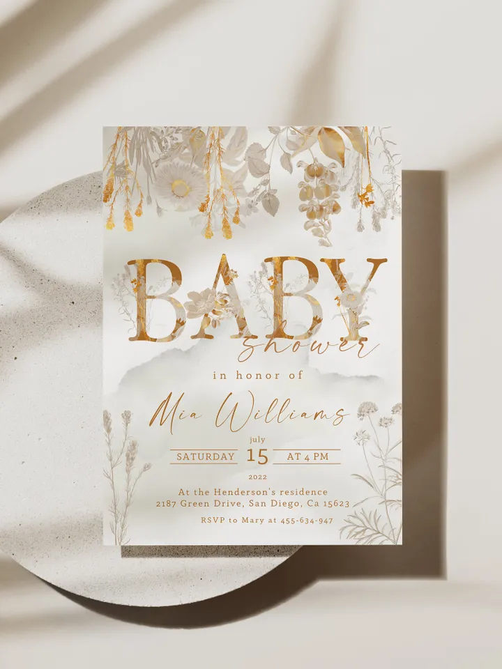 Rustic Autumn Baby Shower Invitation; Boho Flowers Baby shower; Autumn Flowers baby shower; editable template canva; Fall; Rustic Autumn