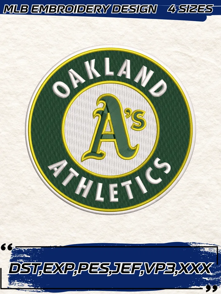 Oakland Athletics Primary Logo Embroidery Design,MLB Embroidery Design,Machine Embroidery Design File,4 Sizes, Digital Download