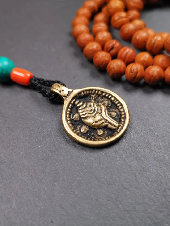 Gandhanra Handmade Tibetan Buddhist Amulet,Shankha(Divine Conch) Amulet Pendant,Made of Brass,0.98"