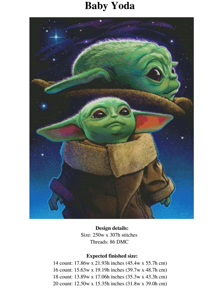 Baby Yoda Cross Stitch Pattern / Star Wars Cross Stitch Pattern / Darth Vader Embroidery Pattern / Digital Instant Chart