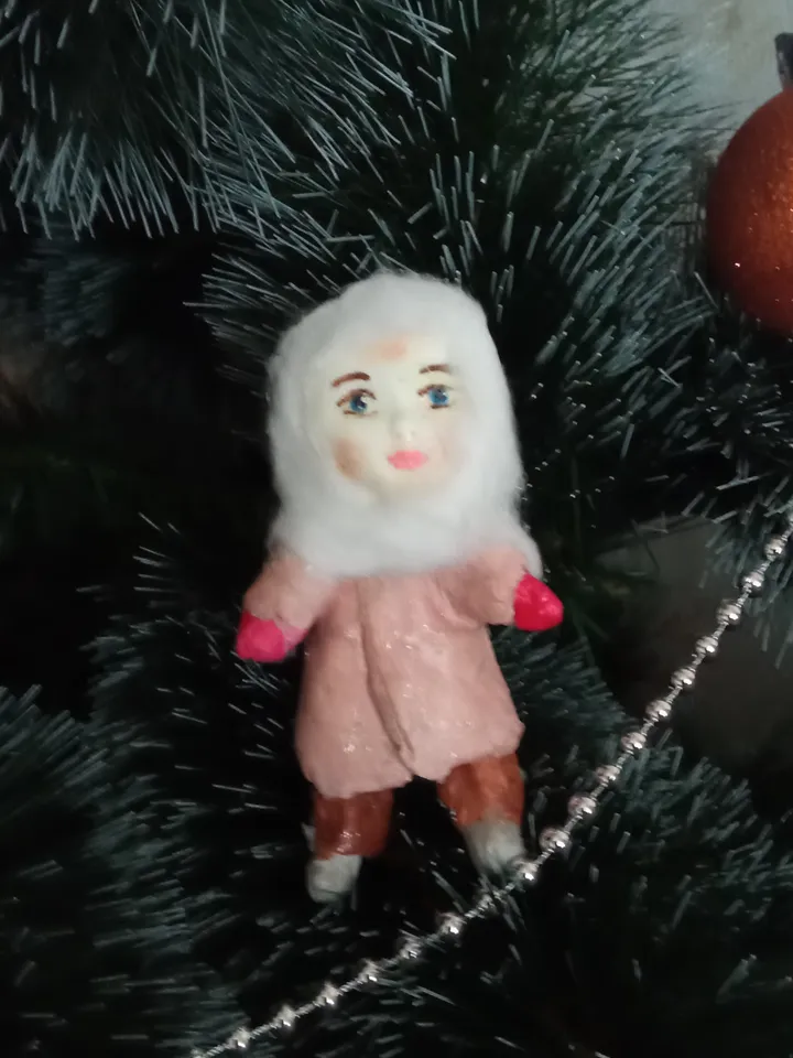 Pair of handmade pendant dolls. Dolls made of cotton wool. Cotton toys for decorating the Christmas tree. Christmas family souvenir. Christmas presents. Xmas gifts New Year's decor. Small dolls. Made in 1 copy. Free shipping