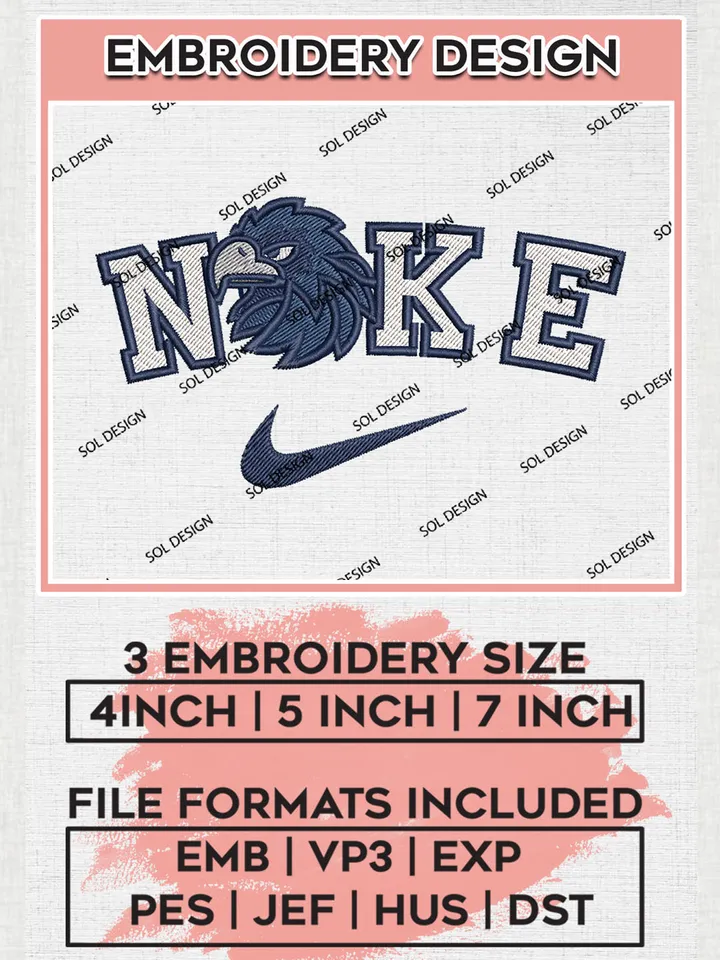 Nike Monmouth Hawks Machine Embroidery Design, NCAA Monmouth Hawks Embroidery Design files, NCAA Embroidery Designs, NCAA Machine Embroidery Designs, Digital Download