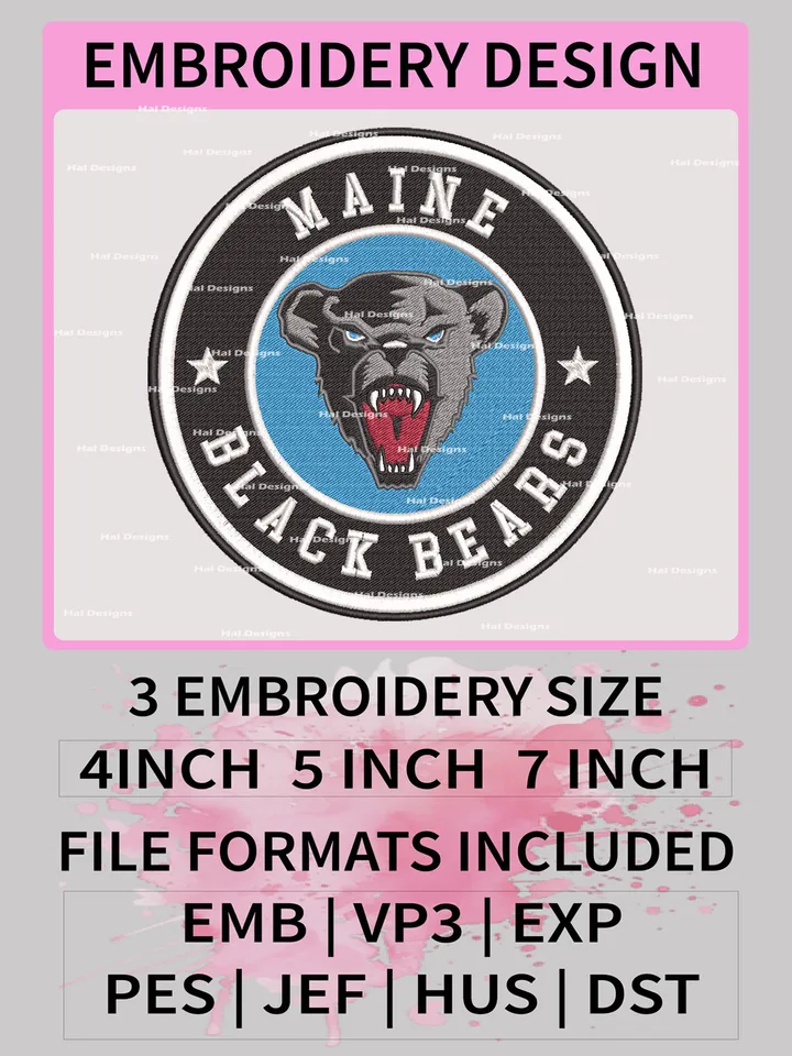 NCAA Maine Black Bears Embroidery File, 3 Sizes, 6 Formats, NCAA Machine Embroidery Design, NCAA Logo, NCAA Teams