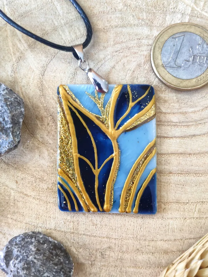 Pearl pendant necklace: Leaf on the steam abstract art painted on pendant • aesthetic trendy necklace • gift for art lover • nature beauty
