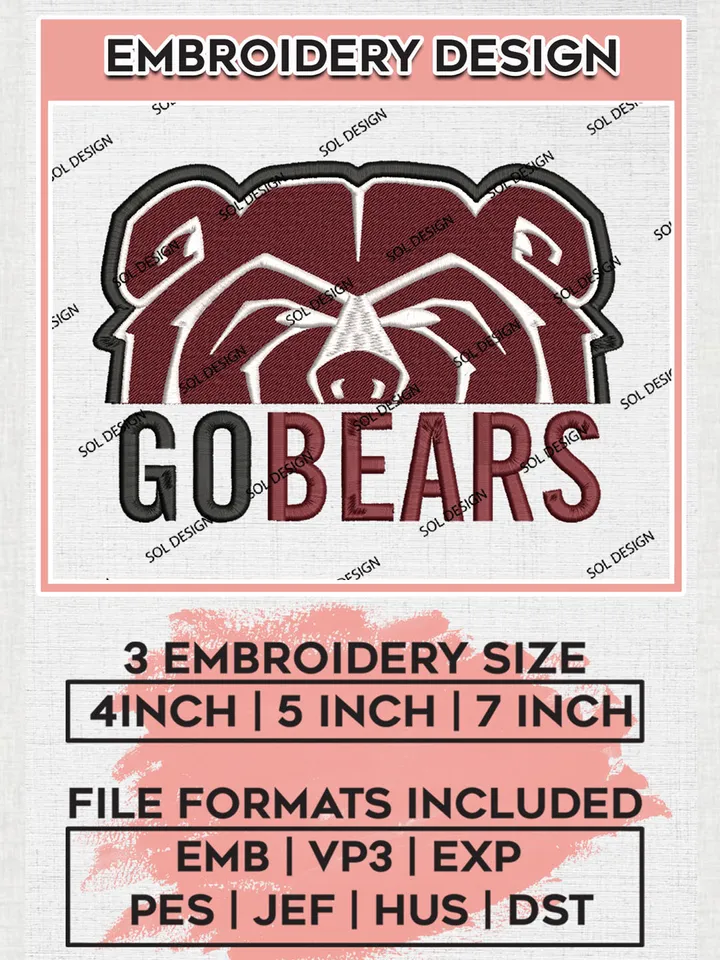 NCAA Go Bears Team Mascot Logo embroidery designs, NCAA Missouri State Bears  Logo Machine embroidery files, NCAA Team Logo embroidery designs, NCAA Game Day Machine embroidery designs, Digital Download