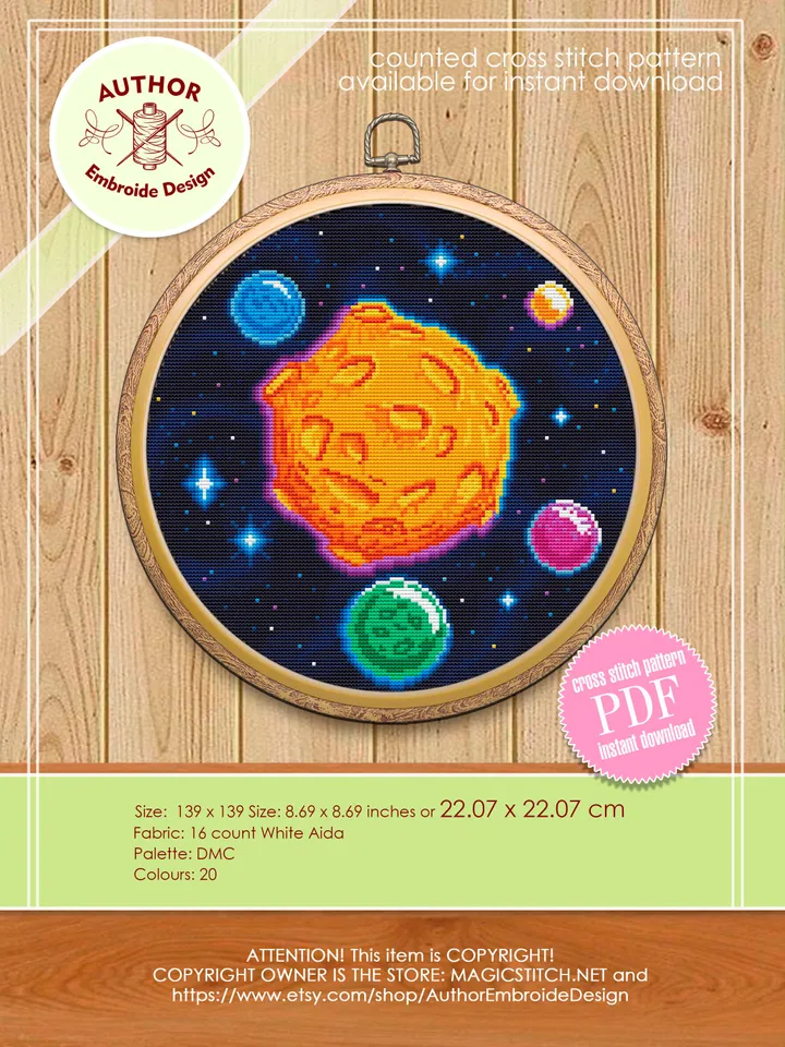 Space moon with craters cross stitch pattern PDF download Planets cross stitch chart, Galaxy pattern digital PDF, Lunar craters #L61