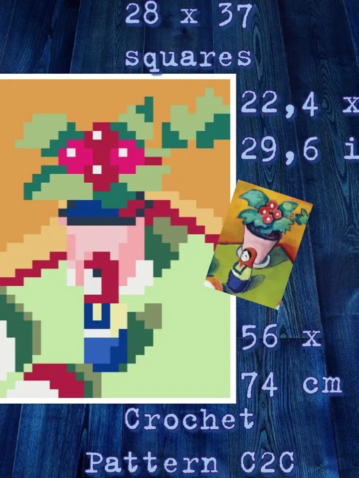 Crochet Pattern C2C Vintage August Macke Little Walters Toys Counted For Crocheting Pillow Home Decor Wall Decor Digital Download PDF