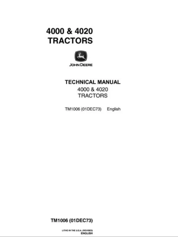 John Deere 4000, 4020 Tractor Service Manual Repair Shop Technical