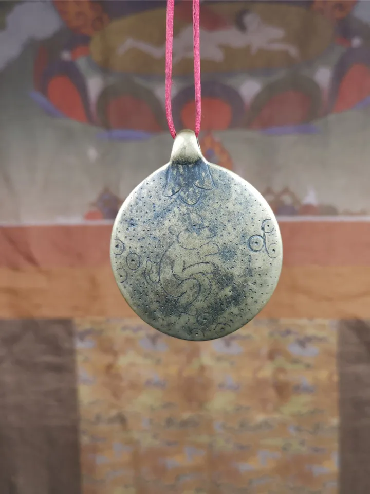 Gandhanra Handmade Tibetan Buddhist Amulet,Melong Mirror, SIPAHO(srid pa ho),Jiugong Bagua Badge,made of Brass,1.8"
