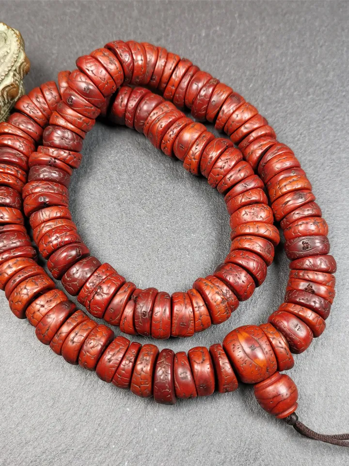 Gandhanra Antique 108 Bodhi Beads Mala,Old Prayer Beads Necklace,Diameter 14mm,Circumference 44 cm
