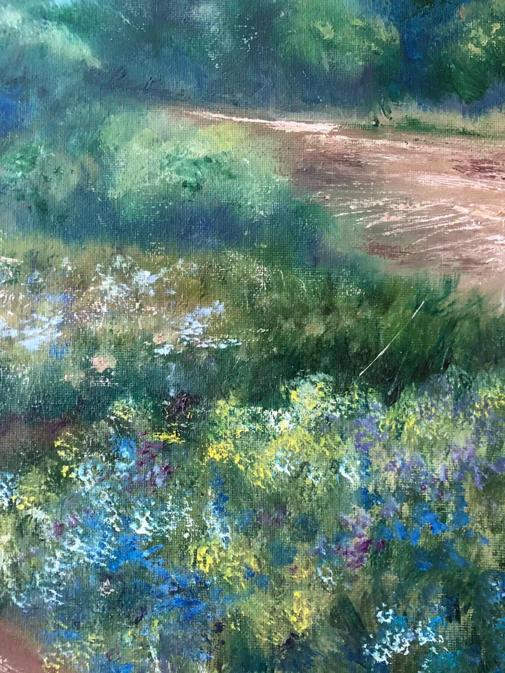 Original Landscape Meadow Oil Painting Field Wall Art Summer Landscape