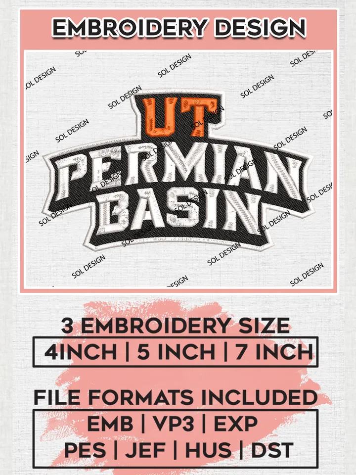NCAA UT Permian Basin Team Logo Embroidery Design Files, NCAA UTPB Falcons Machine Embroidery, NCAA Teams, 3 sizes, NCAA Machine embroidery designs, Digital Download