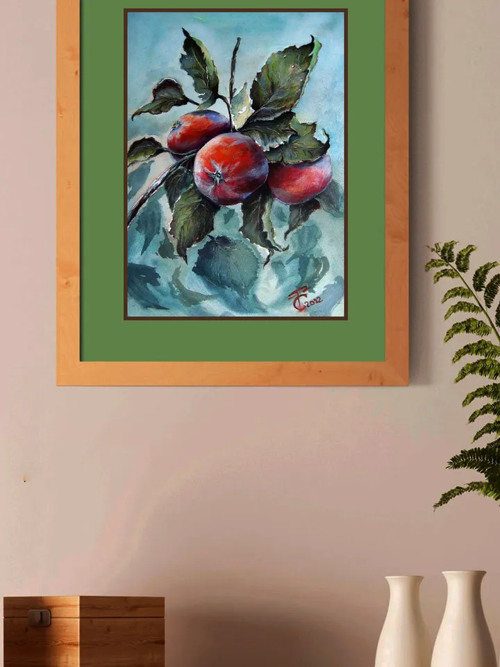 Branch of apples. Watercolor painting fruit apples 21x30 cm (8.3 х 11,7 inches)