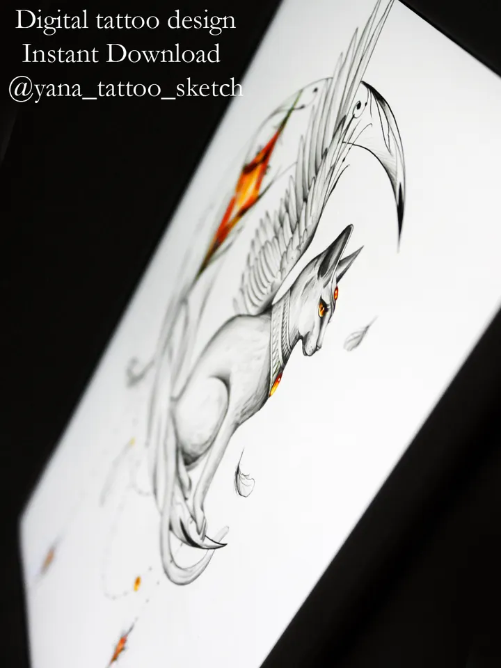 Bastet Tattoo Design Egyptian Goddess Bastet Tattoo Idea Drawing Sketch, Instant download JPG, PDF, PNG