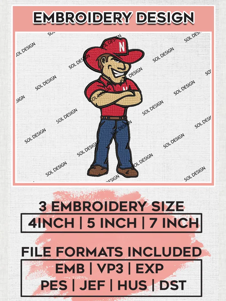 Nebraska Cornhuskers NCAA College Football Team Logo Embroidery Design Files, NCAA Nebraska Cornhuskers Machine Embroidery, NCAA Teams, 3 sizes, NCAA Machine embroidery designs, Digital Download