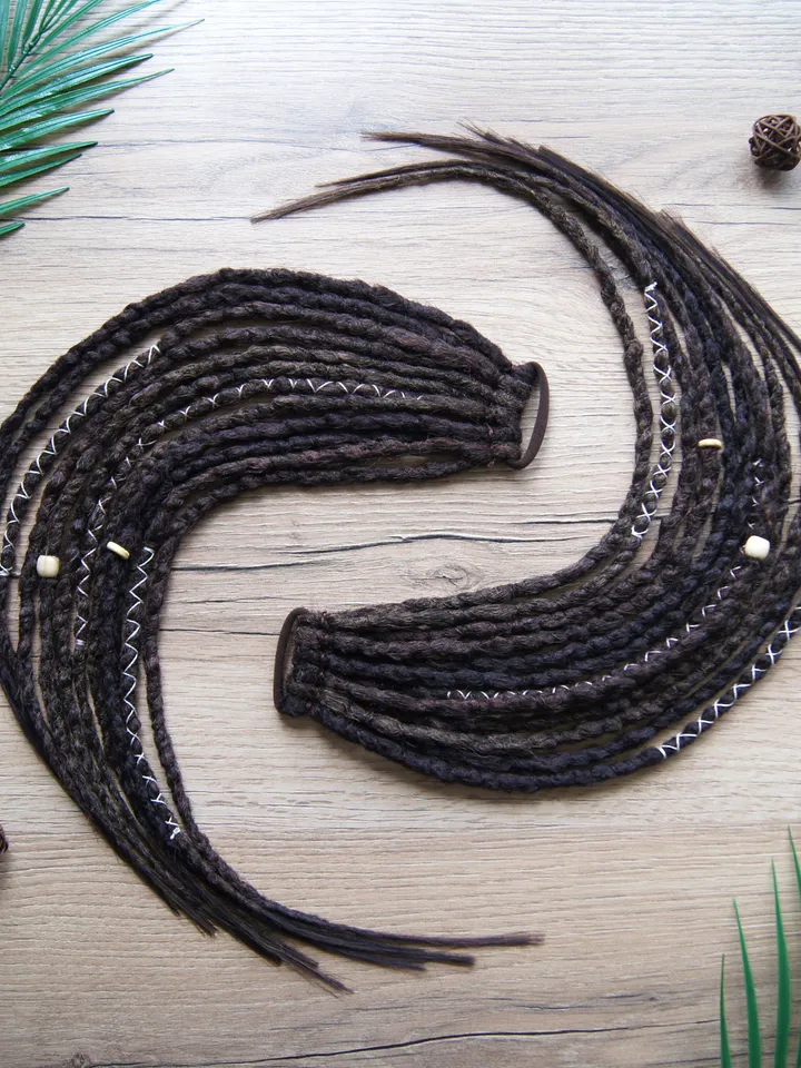 Ponytail Dreadlock Extension Dreadlocks on elastic band Mix brown Dreads Hippie Witchy Pagan Viking Bohemian Boho style