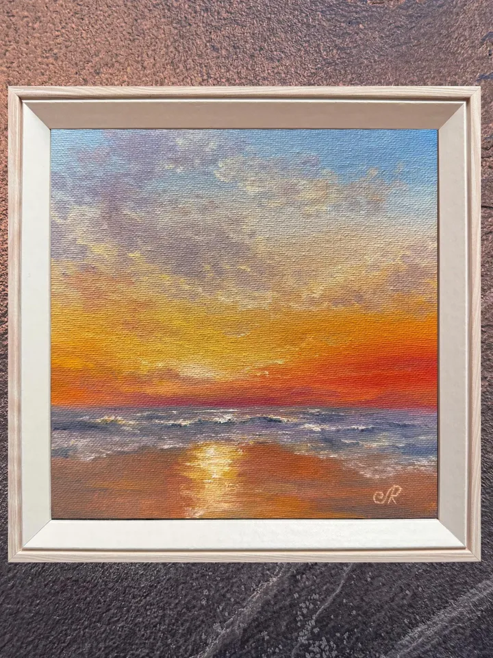 Seascape Original Art Sunset Oil Painting Coast Wall Art Sunrise Painting