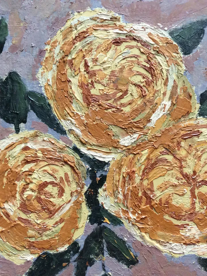 "Yellow Roses" oil small impasto painting flower stilllife original wall art picture artwork floral