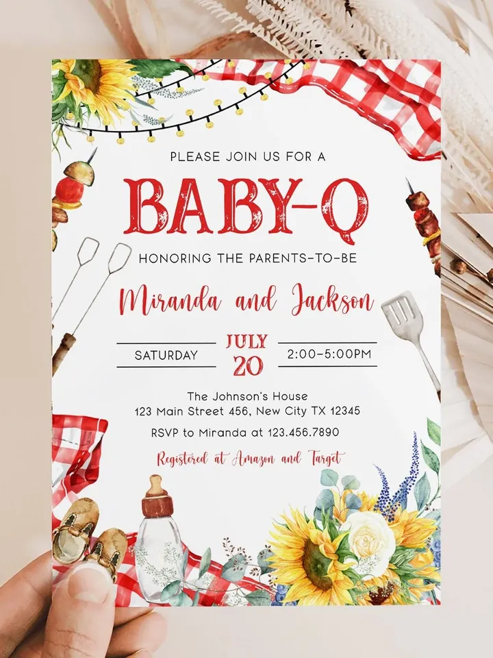 Baby-Q Baby Shower Invitation, BBQ Baby Shower Invite, Backyard Baby Shower, BBQ Party Baby Sprinkle Invitation, Editable Template BBQ02