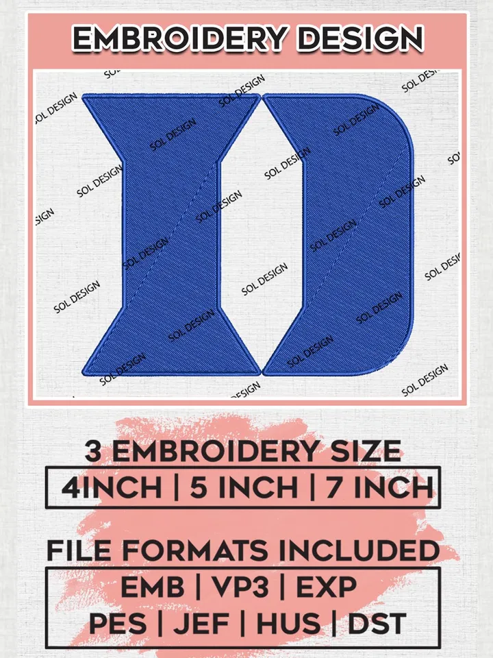 Duke Blue Devils Logo Machine Embroidery Design, NCAA Duke Blue Devils Embroidery Design Design files, NCAA Embroidery Designs, NCAA Machine Embroidery Designs, Digital Download