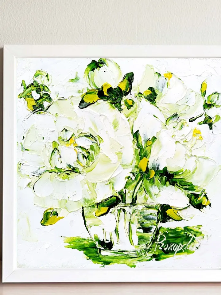 Peonies Painting Flowers Original Art Impasto Oil Painting Fine Studio Art Floral Abstract 6 by 6 by ArtProkopaloSv