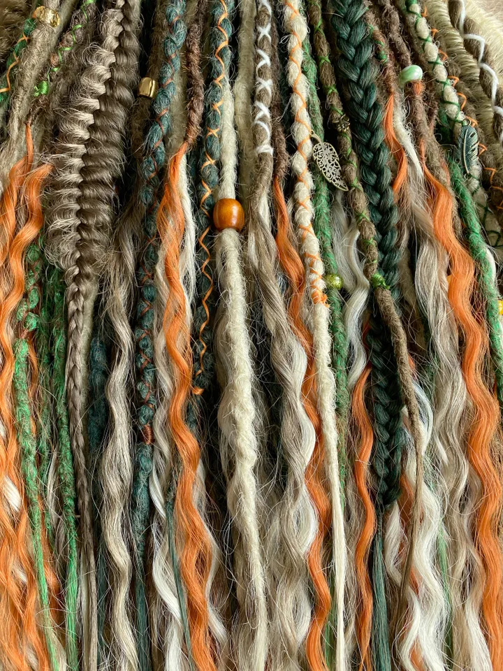 Brown blonde green and ginger synthetic curly de dreads Ready to ship π