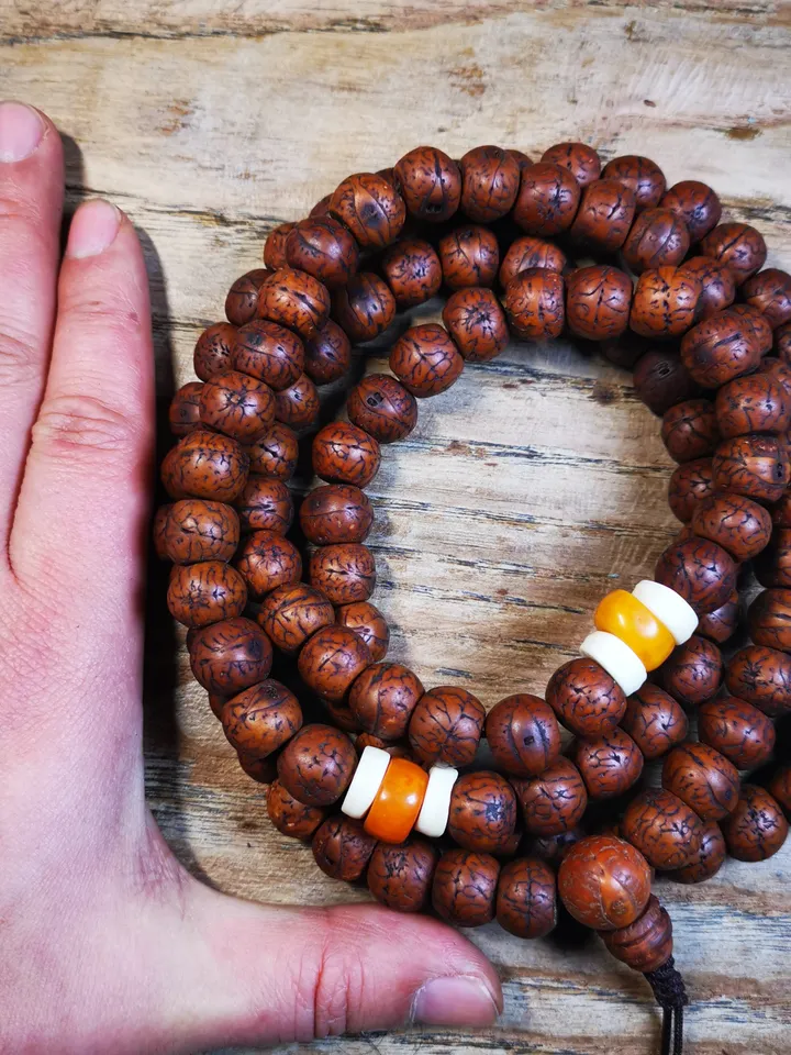 Gandhanra Antique Big Bodhi Beads Mala Necklace,49 inches 108 Prayer Bead for Meditation