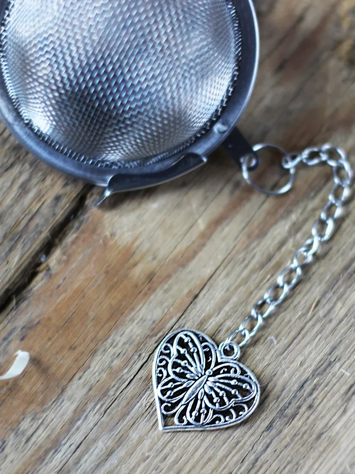Heart charm tea ball infuser for herbal tea, Valentines day Tea infuser, Tea Strainer butterfly pendant, loose leaf tea