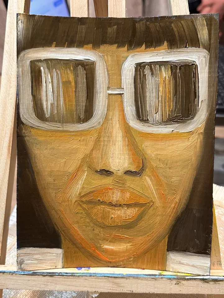 Oil Painting Abstract Portrait of a Young Man with Glasses Male Art People Cardboard 8x6 inches 20 x15 cm Miniature Modern Art Abstraction Unframed Wall Decor