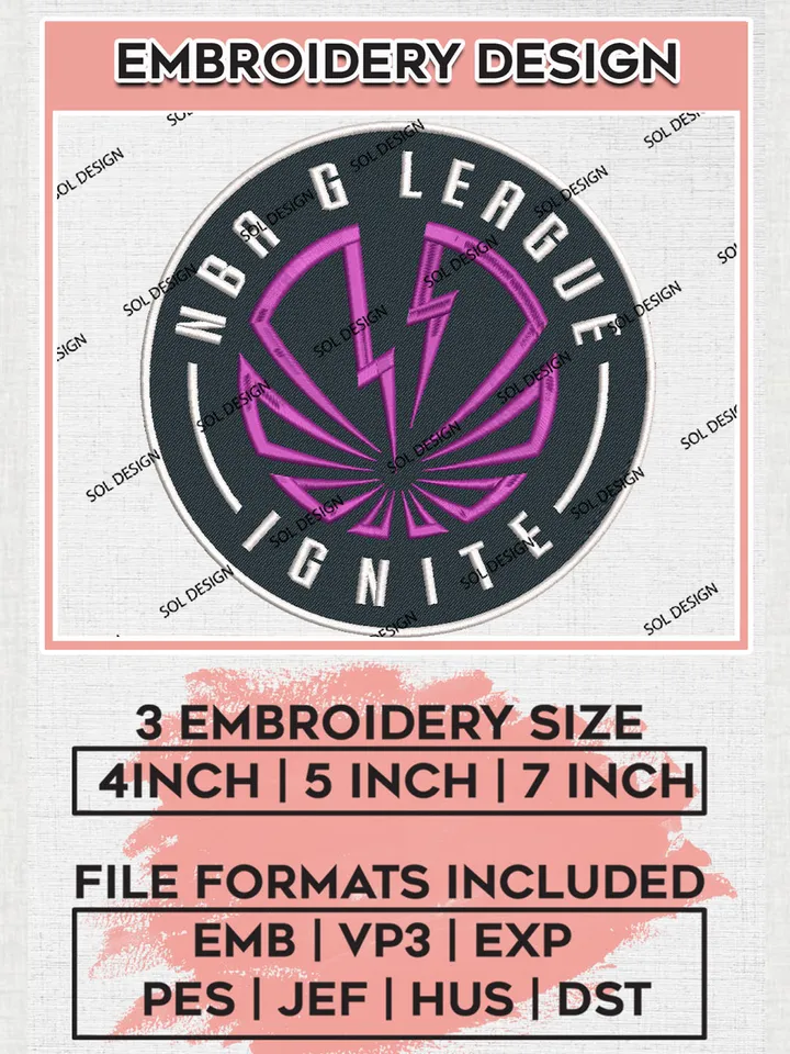 NBA G League Ignite Basketball Team Round Logo Embroidery Designs, NBA G League Team Embroidery Files, Basketball Machine Embroidery Designs, NBA G League Ignite Team Logo, Sport Machine Embroidery Design, Digital Download