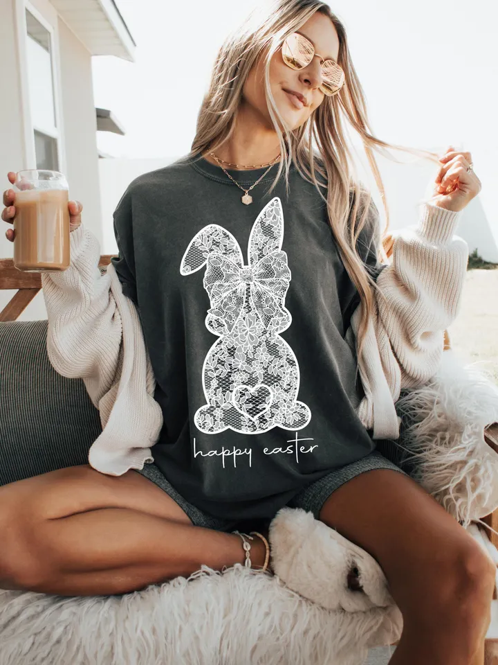 White Lace Bunny Coquette Bow PNG, Easter png, Lace Bow Bunny Png, Happy Easter Png, Spring png, Lace Easter Coquette Png, Faux Embroidery