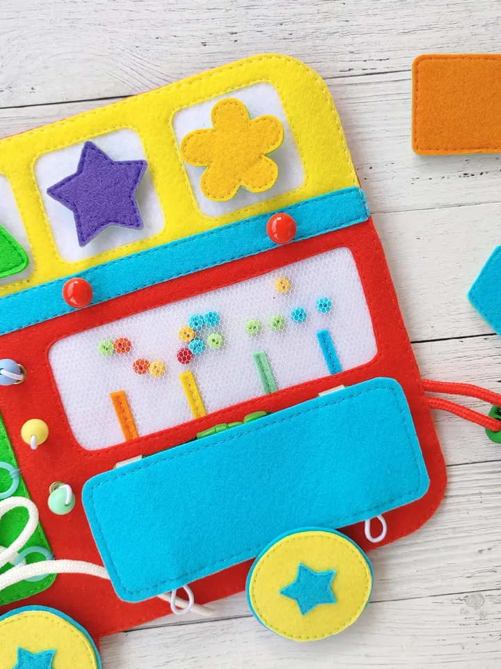 Felt montessori busy board pattern, Baby sensory board pdf,  Quiet book pattern, Soft  activity toys, Felt sewing pattern pdf for boys