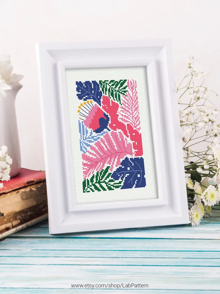 Bundle of 4 mini contemporary Plants Cross stitch patterns Flower Abstract floral beginner counted modern chart DIY embroider instant PDF