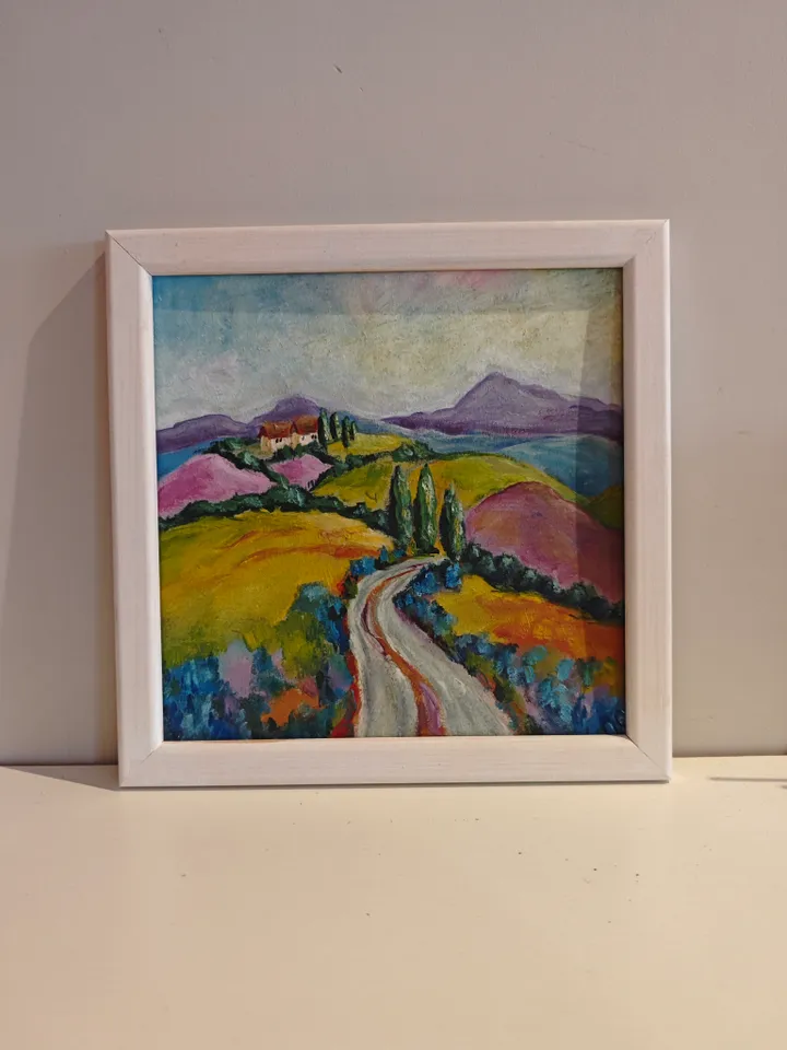 Italian Landscape Original Painting Tuscany Landscape Original Art Tuscany Bright Landscape Modern Oil Artwork Bright Italian Landscape Wall Decor 8x8 inches by OlgaSokolovaArt
